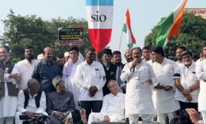 Mohammed Ali Shabbir addresses protest against Waqf Amendment Act at Telangana March in Hyderabad.
