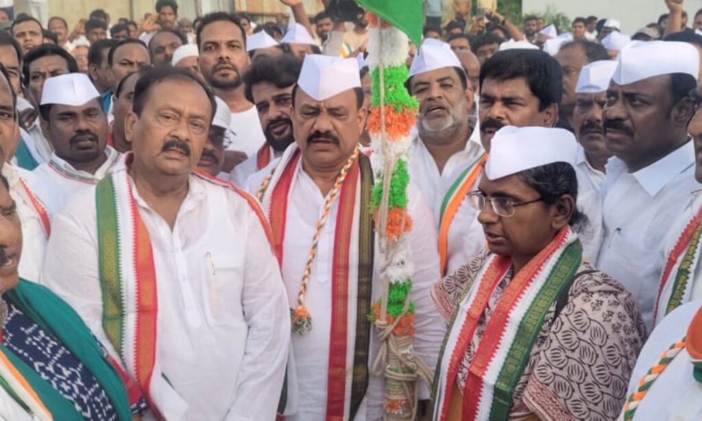 Shabbir Ali joins Telangana Congress Janahita Padayatra from Alur to Armoor to engage with local communities.