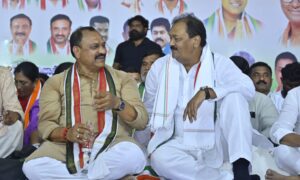 Shabbir Ali addresses Armoor Congress meet, highlights 42% BC quota and minority welfare efforts.