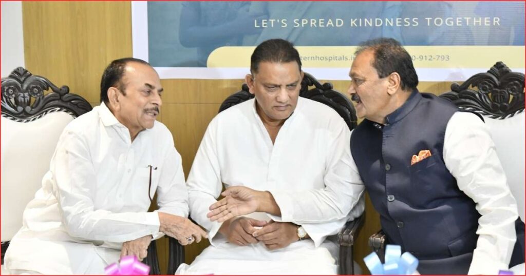 Leaders including Shabbir Ali and Azharuddin launching the Peace Foundation at Western Hospitals in Hyderabad.