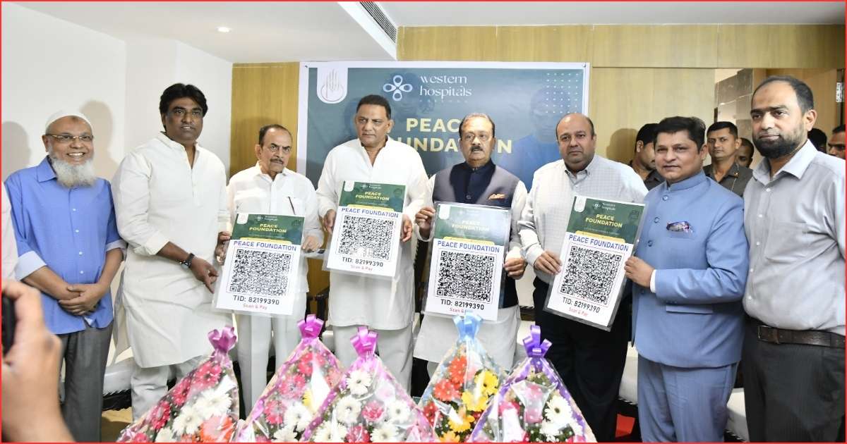 Leaders including Shabbir Ali and Azharuddin launching the Peace Foundation at Western Hospitals in Hyderabad.